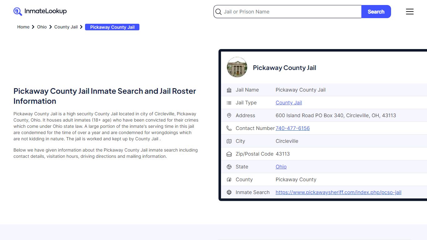 Pickaway County Jail (OH) Inmate Search Ohio - Inmate Lookup